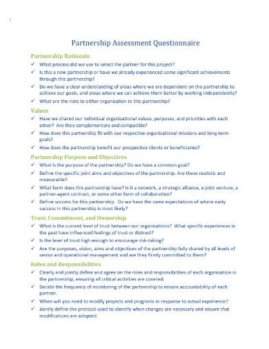 partnership project assessment questionnaire