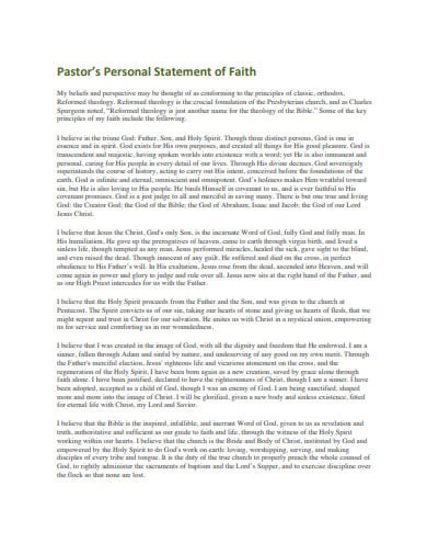 pastors personal statement of fait template
