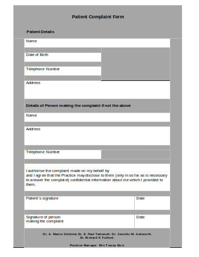 patient complaint form in doc