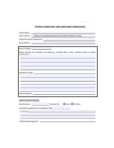 patient complaint grievance form template