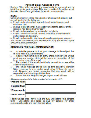 patient email consent form template