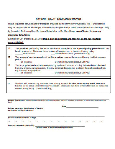 patient health insurance waiver form