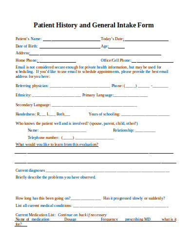 20 Free Patient Intake Form Templates 