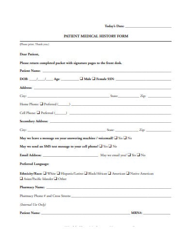 patient medical history form
