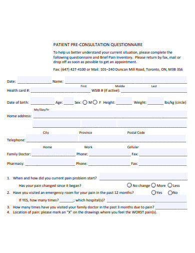 patient pre consultation questionnaire template