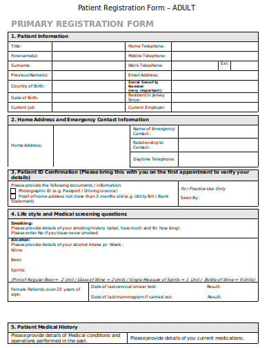 patient registration form sample