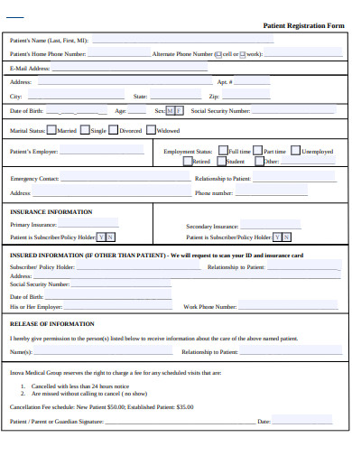 Patient form. Hotel Registration form preferences. Patient Registration example.