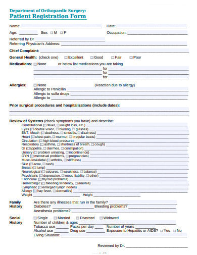 patient registration form for orthopaedic surgery