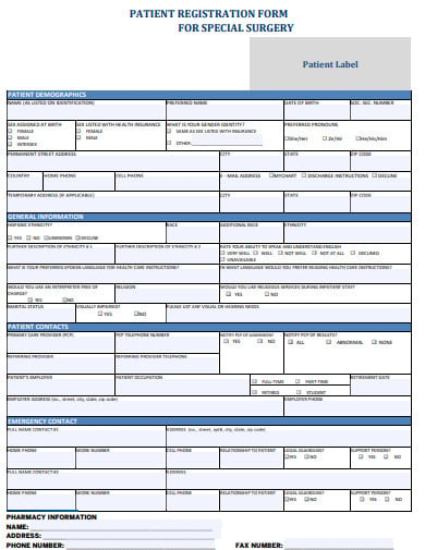 patient registration form for surgery