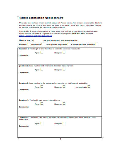 patient satisfaction questionnaire example