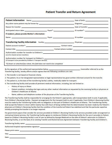 patient transfer agreement example