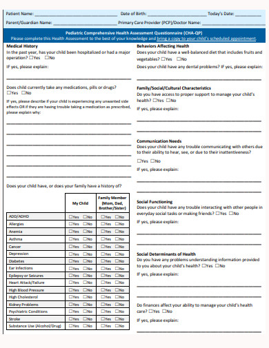 10+ Pediatric Health Questionnaire Templates in PDF | DOC