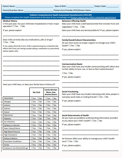 10+ Pediatric Health Questionnaire Templates in PDF | DOC | Free ...