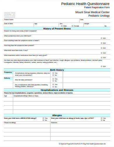 10+ Pediatric Health Questionnaire Templates in PDF | DOC