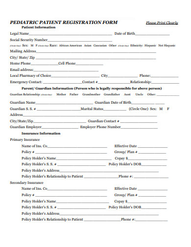 pediatric patient registration form template