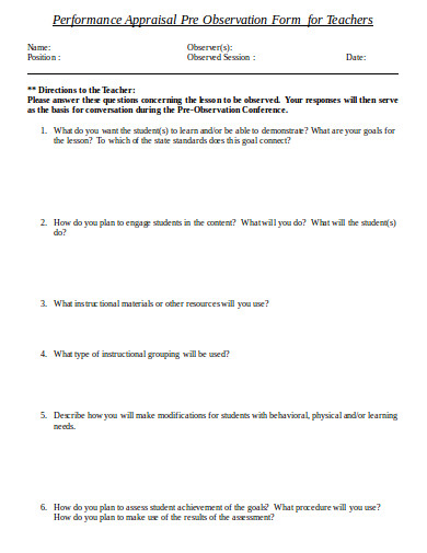 7+ Teacher Appraisal Form Templates in PDF | DOC
