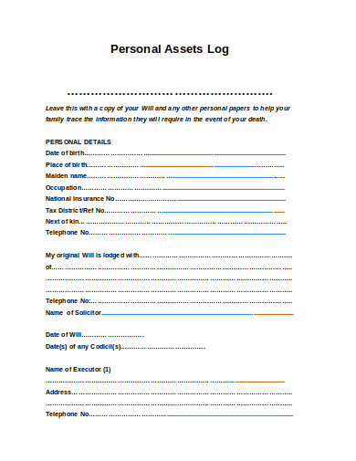 personal assets log template