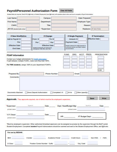 personal authorization form template