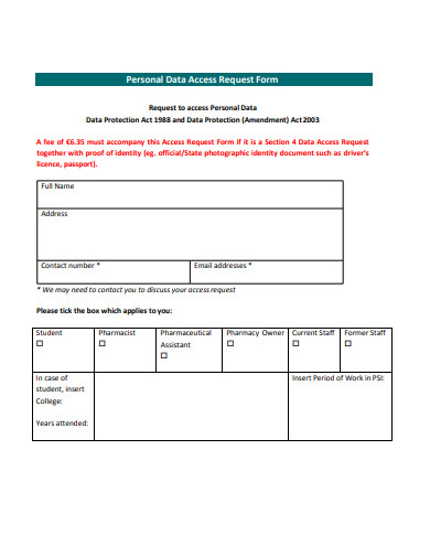 personal data access request form in pdf