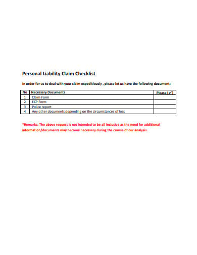 personal-liability-claim-checklist-template