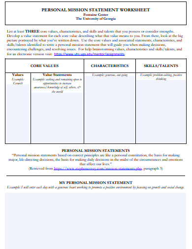 personal mission statement worksheet template
