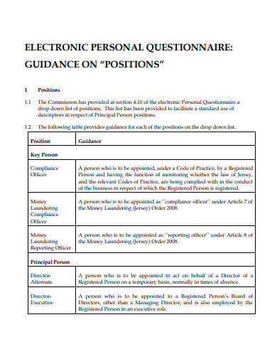 personal questionnaire template in pdf