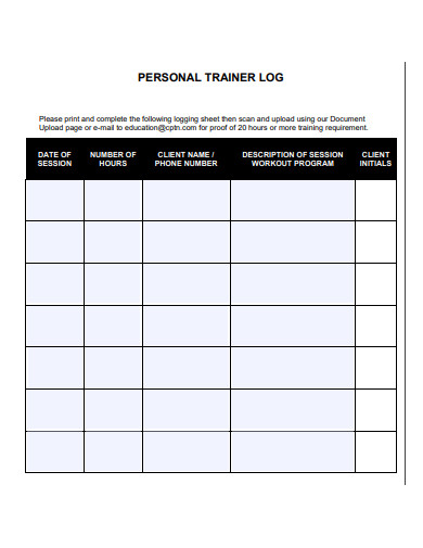 personal trainer log template