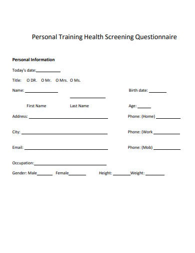 personal training health screening questionnaire
