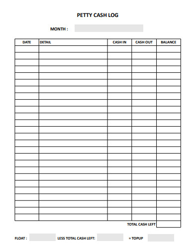 FREE 21 Petty Cash Log Template In PDF MS Word XLS