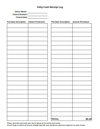 petty cash receipt log template