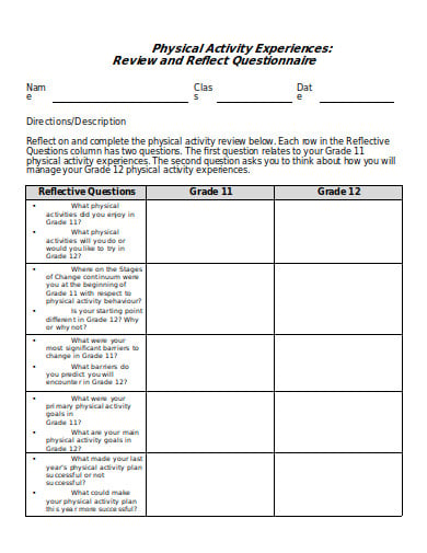 physical-activity-experience-questionnaire-template