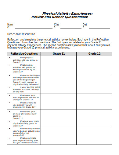 11 Physical Activity Questionnaire Templates In PDF MS Word