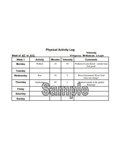physical activity log format