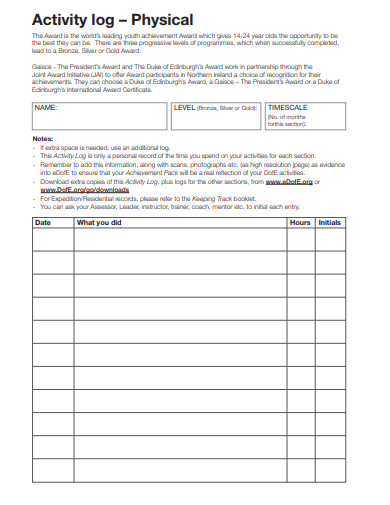 25+ Activity Log Templates in Word | Pages | PDF