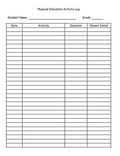 physical education log activity template