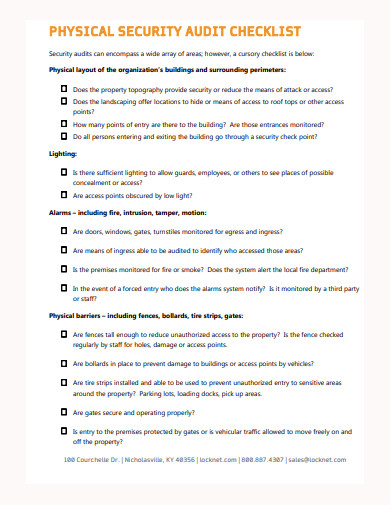 physical security audit checklist templates