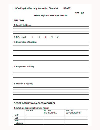 physical security inspection checklist template