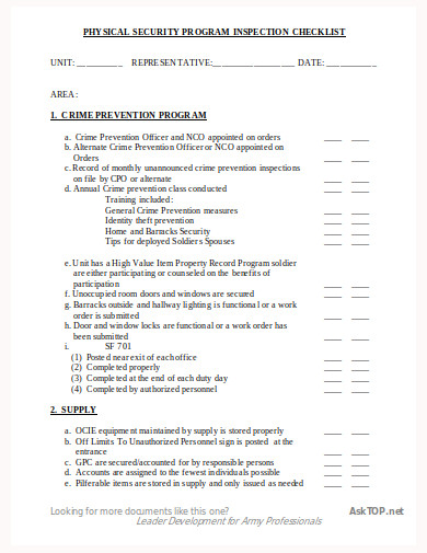 physical security program inspection checklist template