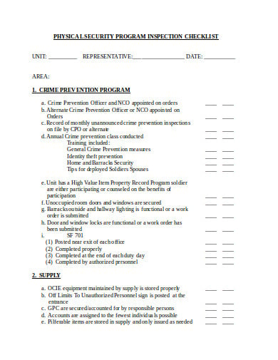 physical security program inspection checklist