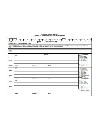 physical therapy daily treatment note template