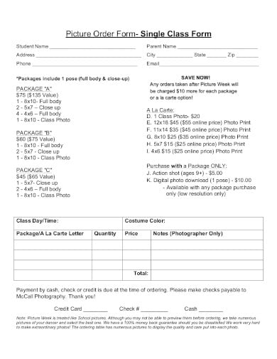 picture order form template
