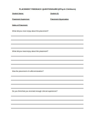 placement-feedback-questionnaire-template