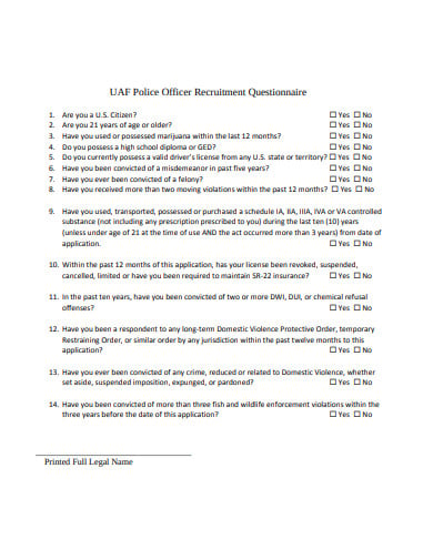 police officer recruitment questionnaire template