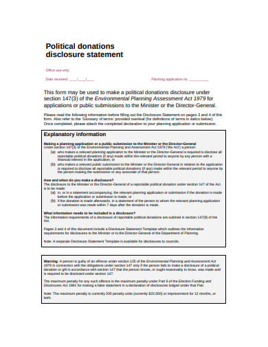 political donations disclosure statement template