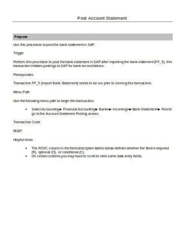 post account statement template