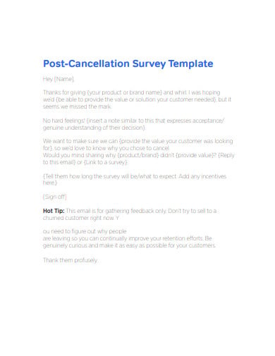 post cancellation survey template