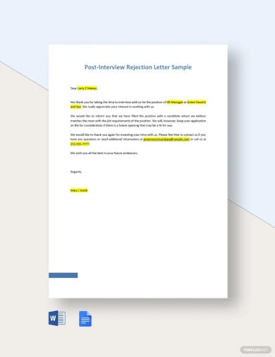 post interview rejection letter sample template