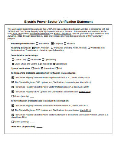 power sector verification statement