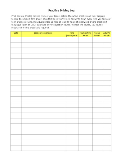 dmv driving hours log sheet