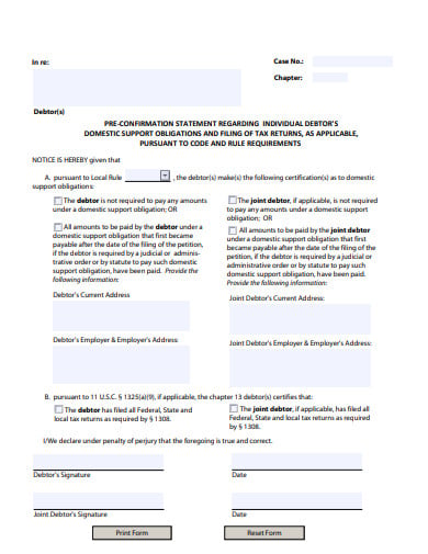 pre confirmation statement template